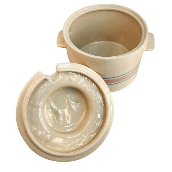 McCoy Pottery Blue Stripe Pink Band Bean Pot Casserole Dish Spoon Divot 0164 - Picture 9 of 16